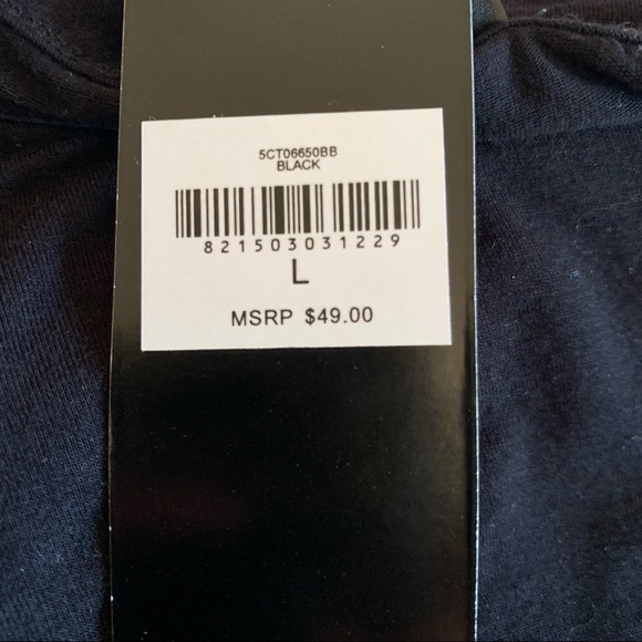 Bebe Black Embellished Logo Top: 3 Banded Open Crystal Sleeves - Picture 4 of 4